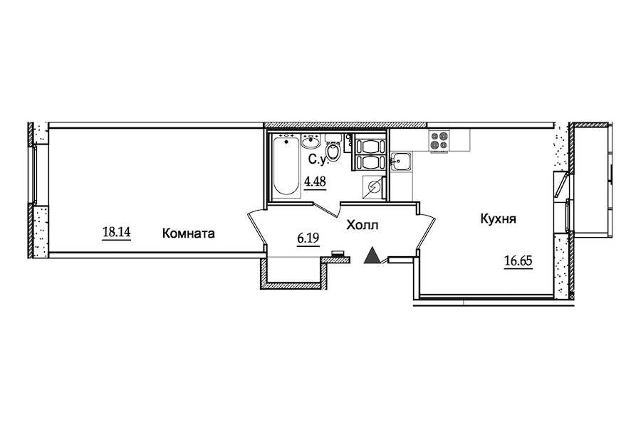 Однокомнатная квартира в : площадь 45.2 м2 , этаж: 6 – купить в Санкт-Петербурге